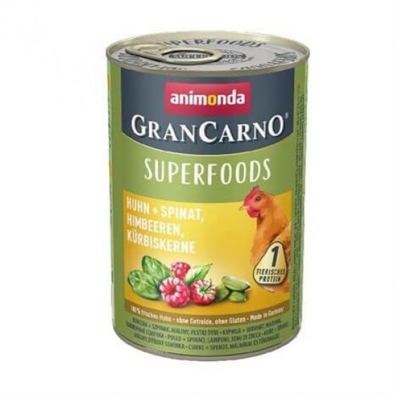 Animonda Gran Carno Superfoods Tavuk Ispanak Ahududu Köpek Konservesi 400 Gr