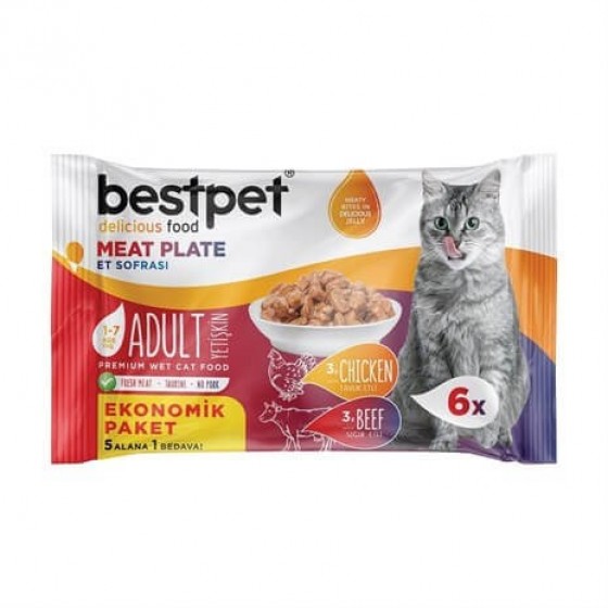 BestPet Multipack Sığır ve Tavuklu Kedi Konservesi 6x85gr