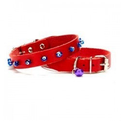 Doggie Boncuklu Kedi ve Yavru Köpek Boyun Tasması 1,5x31-35cm Kırmızı