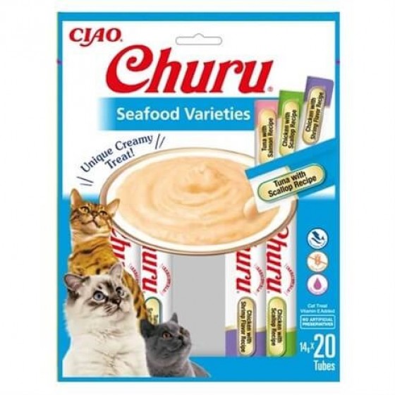 Churu Cream Deniz Ürünü Çeşitleri Kedi Ödül Kreması 20 x 14 Gr