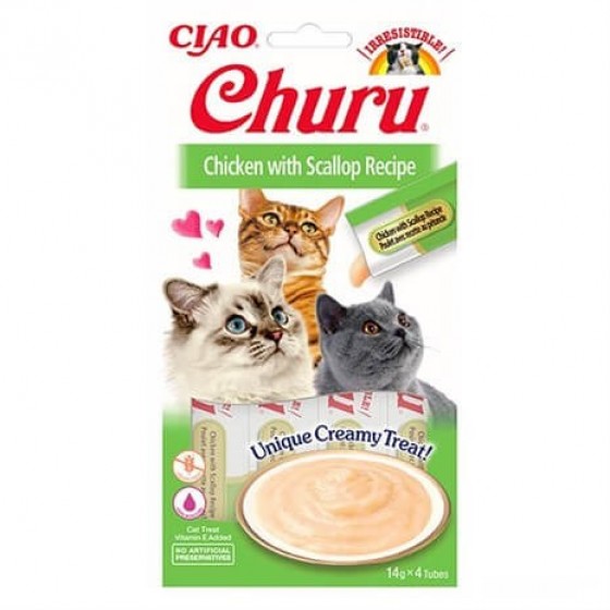 Ciao Churu Cream Tavuklu ve Deniz Taraklı Kedi Ödülü 4 x 14 Gr