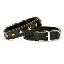 Doggie Comfort Yıldız Metal Süslü Deri Boyun Tasması M 3x42-50cm Siyah