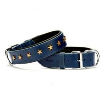 Doggie Comfort Yıldız Metal Süslü Deri Boyun Tasması M 3x42-50cm Mavi