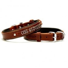 Doggie İsimlikli Deri Boyun Tasması L 3,5x52-60cm Kahve