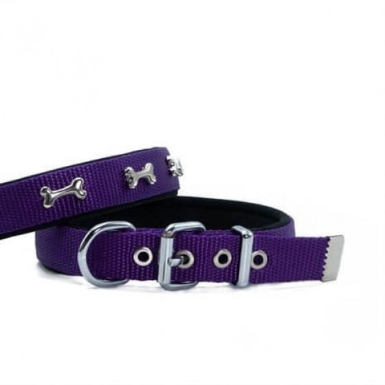 Doggie Metal Kemikli Dokuma Boyun Tasması M 3x42-50cm Purple