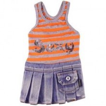 Doggy Dolly Askılı Kot Köpek Elbisesi Turuncu XS