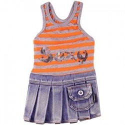 Doggy Dolly Askılı Kot Köpek Elbisesi Turuncu XS