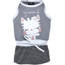 Doggy Dolly Kedi Desenli Köpek Elbisesi Gri Medium