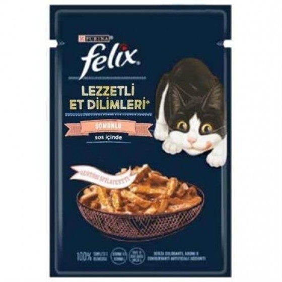 Felix Tasty Et Dilimleri Sos İçinde Somonlu Kedi Konservesi 80gr