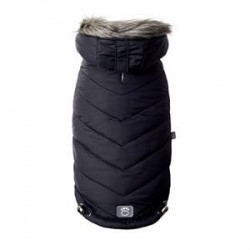GF PET - Kürklü Kapşonlu Kalın Köpek Montu Siyah 2XS