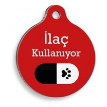 İlaç Kullanıyorum Siyah Hap Yuvarlak Kedi ve Köpek Künyesi 3,8 Cm