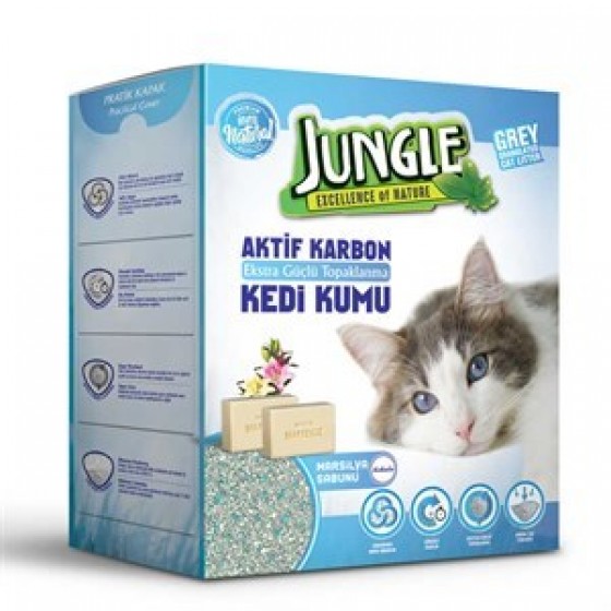 Jungle Karbonlu Sabunlu Gri Bentonit Kedi Kumu 6lt