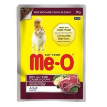 ME-O Sos İçinde Pouch Parça Dana ve Kuzu Etli Kedi Konservesi 80gr