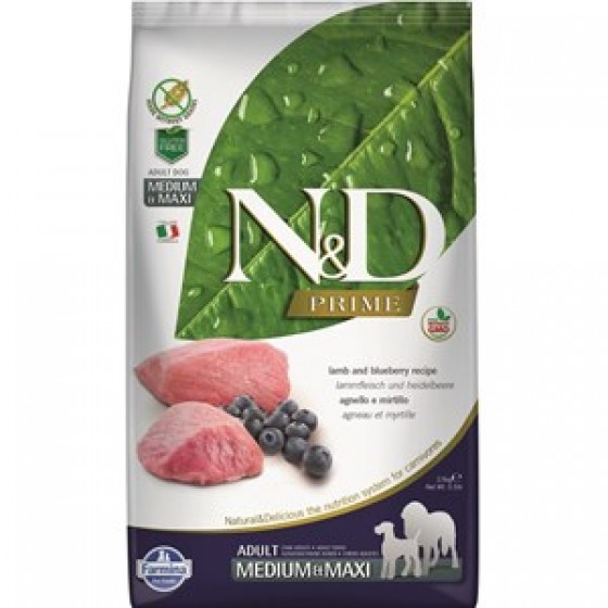 N&D Kuzu Etli Yaban Mersinli Tahılsız Yetişkin Köpek Maması 12 Kg