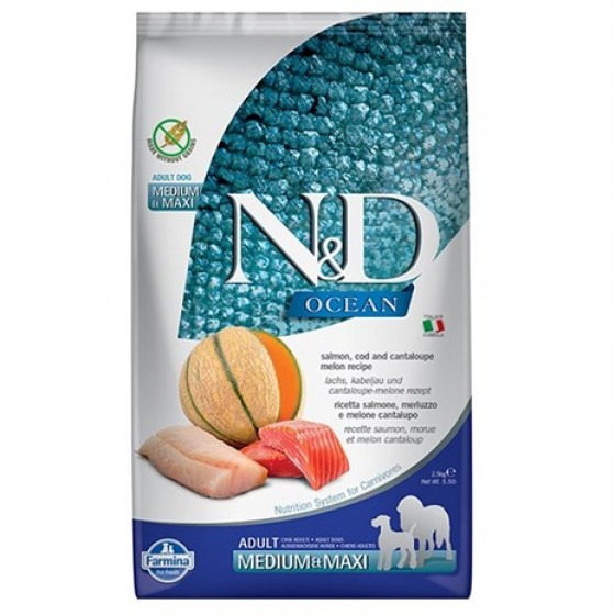 N&D Ocean Balıklı & Kavunlu Tahılsız Yetişkin Köpek Maması 2.5Kg