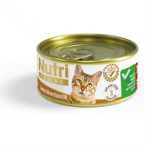 Nutri Feline Tahılsız Tavuk Etli Kuzulu Kedi Konservesi 85 Gr