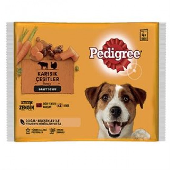 Pedigree Sığır Etli Kuzulu ve Hindili Köpek Konservesi 100gr 4 AL 3 ÖDE