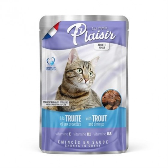 PLAISIR Yetişkin Kedi Konservesi Alabalık ve Karidesli 100 Gr