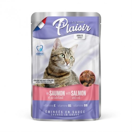 PLAISIR Yetişkin Kedi Konservesi Somon ve Morina 100 Gr