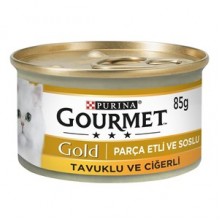 Proplan Gourmet Gold Parça Etli Soslu Tavuklu Ciğerli Kedi Konservesi 85 Gr