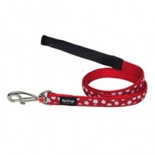 Red Dingo Benekli Uzatma Köpek Tasması 120 cm / 25 mm Kırmızı-Beyaz