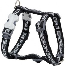 Red Dingo Chain Desenli Siyah Köpek Göğüs Tasması 12 mm