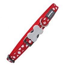 Red Dingo Puantiyeli Köpek Boyun Tasması 15 mm Kırmızı-Beyaz