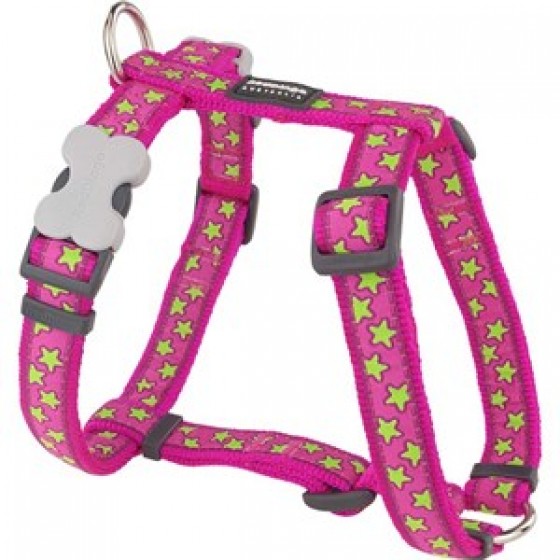 Red Dingo Stars Lime Köpek Göğüs Tasması 12 mm Pembe