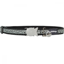 RedDingo Bedrock Desenli Zilli Kedi Boyun Tasması 12 mm Siyah