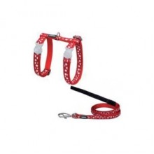 RedDingo Beyaz Benekli Kedi Göğüs Tasma ve Uzatma Seti Kırmızı 12 mm