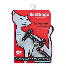 RedDingo Mavi Benekli Kedi Göğüs Tasma ve Uzatma Seti Kahverengi 12 mm