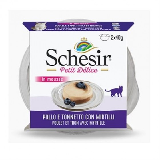 Schesir Delice Tavuk, Ton, Yaban Mersinli Kedi Mousse Mama 2x40gr