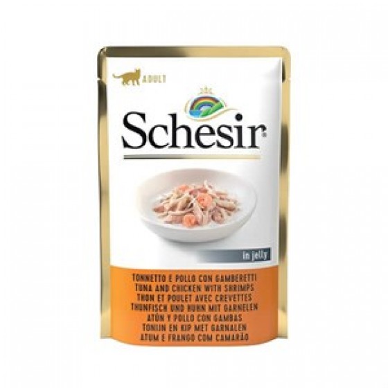 Schesir Jelly Ton, Tavuk ve Karidesli Pouch Kedi Konservesi 85 Gr