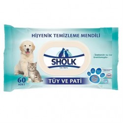 Sholk Kedi ve Köpekler İçin Tüy ve Pati Temizleme Mendili 60ad