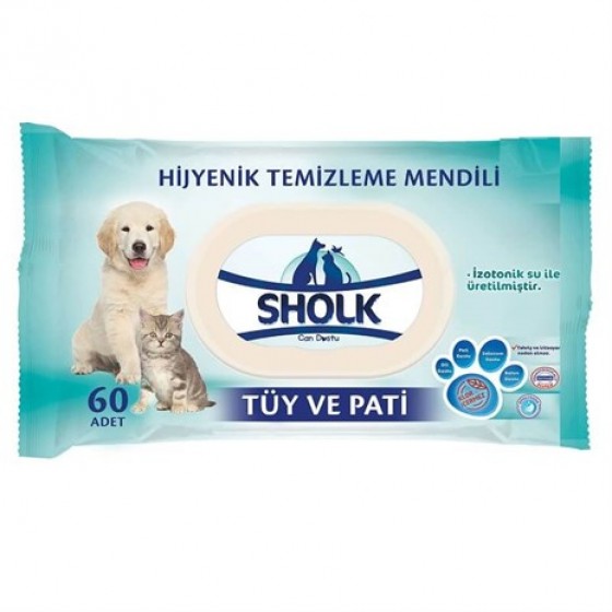 Sholk Kedi ve Köpekler İçin Tüy ve Pati Temizleme Mendili 60ad