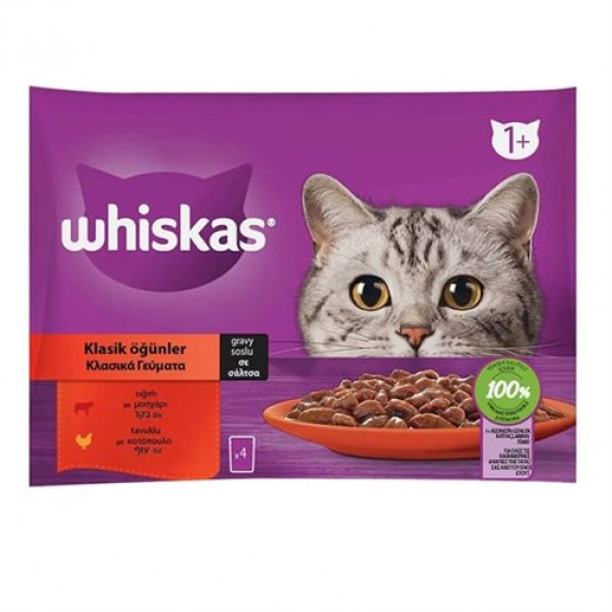 Whiskas Klasik Öğünler Soslu Etli 4'lü Paket