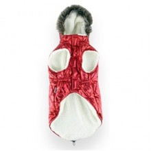 Zampa İçi Kürklü Kapşonlu Parlak Köpek Montu Kırmızı 2XS